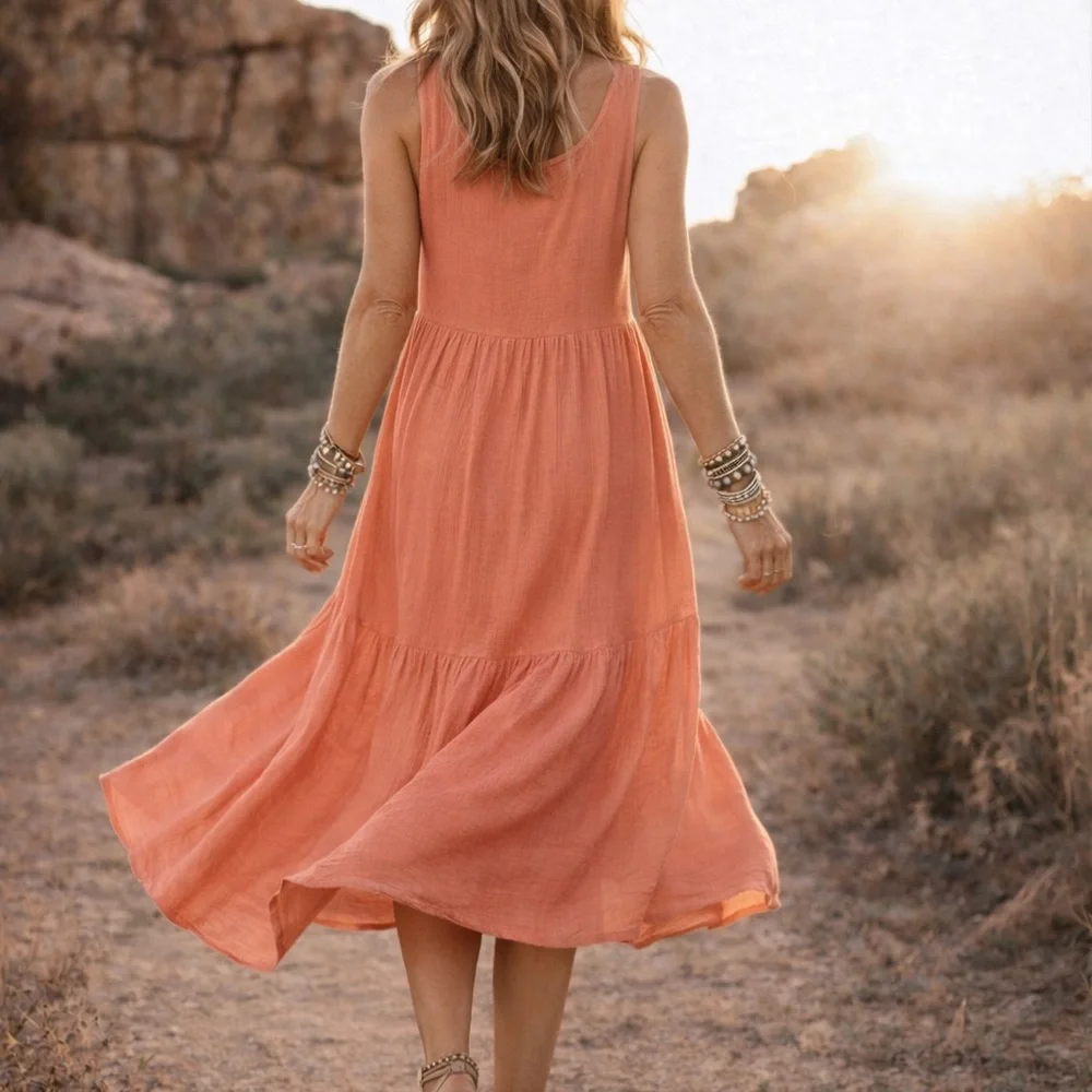 Sleeveless Tiered Cotton Gauze Midi Dress - Picture 3 of 4